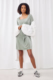 HY2087 SAGE Womens Square Neck Belted Metallic Knit Dress Full Body