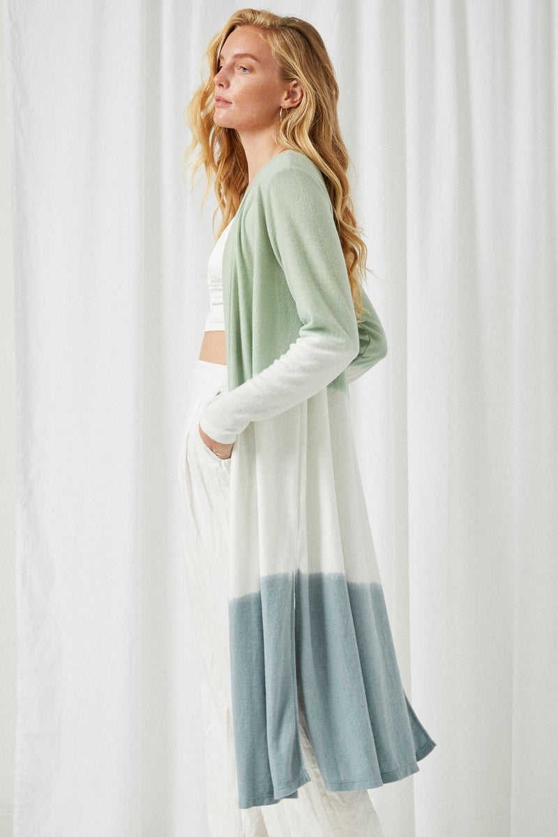 HY2098 Mint Mix Womens Dip Dye Open Knit Duster Side