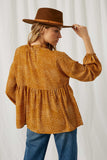 HY2100 Mustard Womens Ruffle Neck Long Sleeve Babydoll Top Back