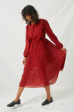 HY2113 Red Womens Ruffle Button Down Midi Dress Side Pose