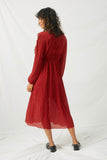 HY2113 Red Womens Ruffle Button Down Midi Dress Back