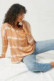 HY2203 Brown Womens Tie Dye High Low Long Sleeve Dolman Pose