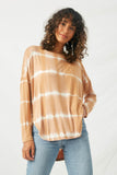 HY2203 Brown Womens Tie Dye High Low Long Sleeve Dolman Front