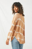 HY2203 Brown Womens Tie Dye High Low Long Sleeve Dolman Back