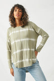 HY2203 Olive Womens Tie Dye High Low Long Sleeve Dolman Front