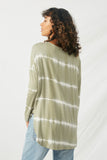 HY2203 Olive Womens Tie Dye High Low Long Sleeve Dolman Back