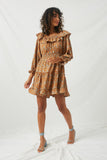 HY2207 Camel Womens Floral Ruffle Sleeve Mini Dress Full Body