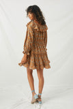 HY2207 Camel M Camel Womens Floral Ruffle Sleeve Mini Dress Full Body