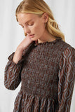 HY2213 Mocha Ruffle Sleeve Top Close Up