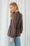 HY2213 Mocha Ruffle Sleeve Top Detail