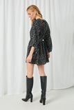 HY2300 Black Womens Long Sleeve Mixed Dot Tunic Dress Full Body