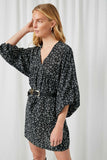 HY2300 Black Womens Long Sleeve Mixed Dot Tunic Dress Side