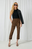 HY2308 Brown Womens Animal Print Elastic Waist Corduroy Pants Full Body