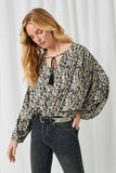 HY2377 Black Womens Botanical Print Tasseled Dolman Full Body