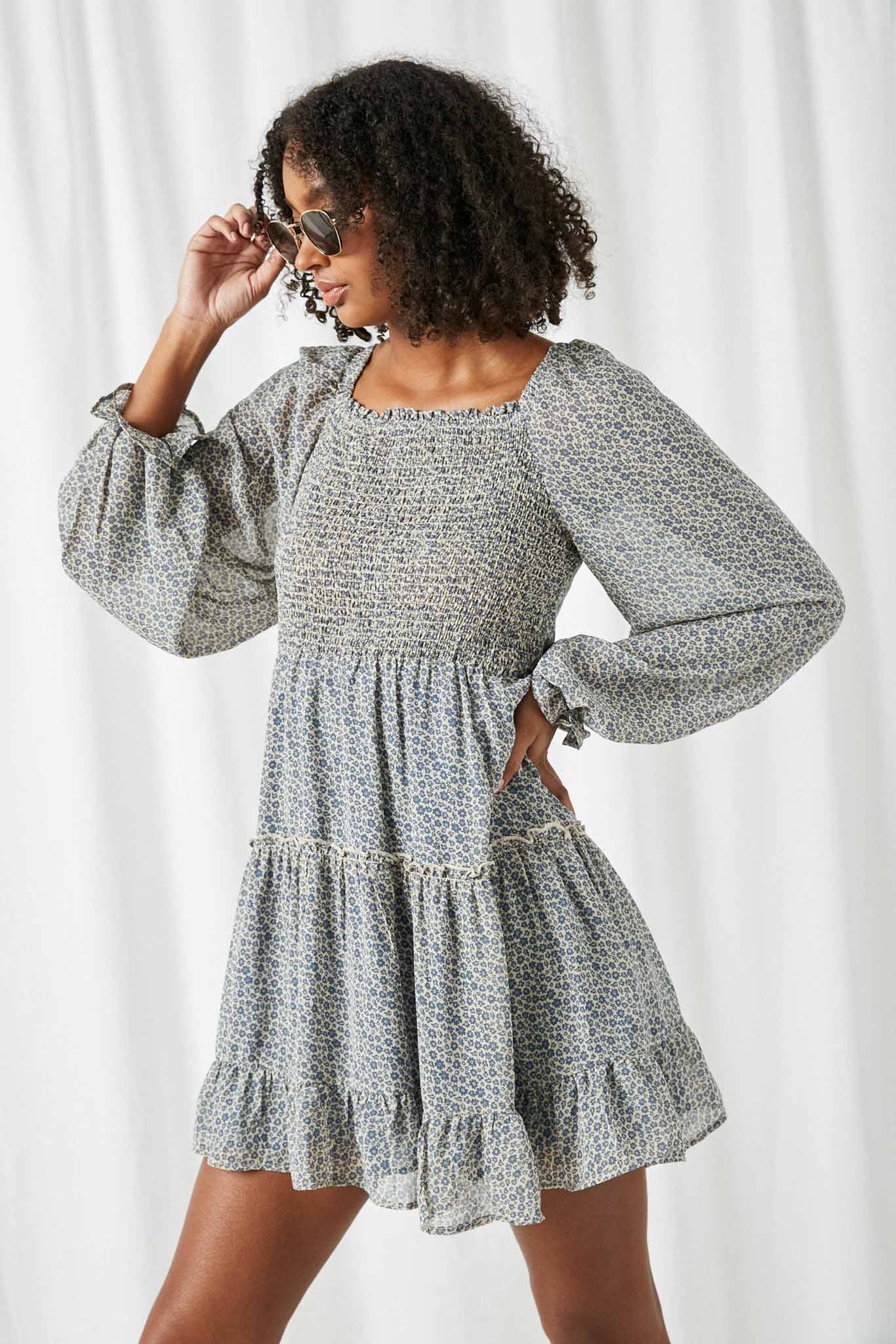Womens Printed Floral Mini Dresses | Boho Clothing Blue / S Blue *Women's Dresses Casual Dresses Sophie & Hailee Womens Printed Floral Mini Dresses | Boho Clothing Blue / S Blue *Women's Dresses Casual Dresses Sophie & Hailee