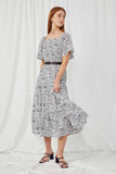 HY2387 OFF WHITE Womens Smocked Short Sleeve Tiered Midi Dress Full Body