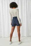 HY2388 Blue Womens Garment Dyed Belted Tencel Shorts Back