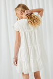 HY2416 Off White Womens Flutter Sleeve Tiered Eyelet Dress Back