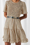 HY2435 Taupe Womens Dotted Smocked Bodice Mini Dress Close Up