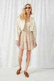 HY2444 Beige Womens Elastic Waist Ditsy Heart Ruffle Skirt Full Body