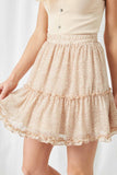 HY2444 Beige Womens Elastic Waist Ditsy Heart Ruffle Skirt Side