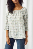 HY2445 IVORY Womens Square Neck Cinched Sleeve Top Detail