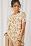 HY2447 Cream Womens Summer Knit Leopard Print Sweater Tank Pose