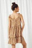 HY2486 Camel Womens Ruffle Tiered V Neck Tie Shoulder Mini Dress Back