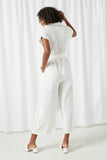 HY2503 Cream Womens Wide Leg Collared Tie Waist Jumpsuit Back