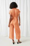 HY2503 Rust Womens Wide Leg Collared Tie Waist Jumpsuit Back