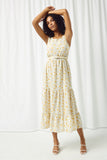 HY2538 YELLOW Womens Cross Back Floral Tank Maxi Dress Pose