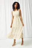 HY2538 YELLOW Womens Cross Back Floral Tank Maxi Dress Front