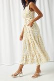 HY2538 YELLOW Womens Cross Back Floral Tank Maxi Dress Side