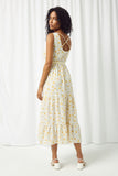 HY2538 YELLOW Womens Cross Back Floral Tank Maxi Dress Back