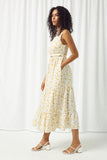 HY2538 YELLOW Womens Cross Back Floral Tank Maxi Dress Full Body