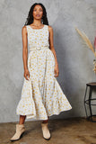 HY2538 YELLOW Womens Cross Back Floral Tank Maxi Dress Full Body