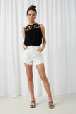 Distressed Frayed Detail Denim Shorts