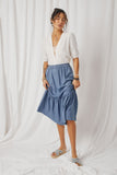 HY2569 Light_Denim Womens Pocketed Ruffle Tencel Midi Skirt Full Body