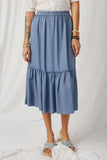 HY2569 Light_Denim Womens Pocketed Ruffle Tencel Midi Skirt Front