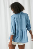 HY2570 Light Denim Womens Button Down Peplum Western Tencel Shirt Back