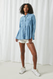 HY2570 Light Denim Womens Button Down Peplum Western Tencel Shirt Full Body