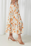 HY2610 Ivory Womens Floral Elastic Waist Midi Skirt Side