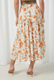 HY2610 Ivory Womens Floral Elastic Waist Midi Skirt Back