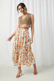 HY2610 Ivory Womens Floral Elastic Waist Midi Skirt Alternate Front