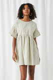 HY2611 Olive Womens Ruffled Sleeve Striped Swing Dress Front