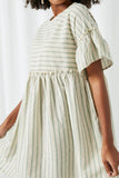 HY2611 Olive Womens Ruffled Sleeve Striped Swing Dress Detail