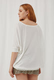 HY2620 Off White Womens Textured Rib Sheer Off Shoulder Top Back