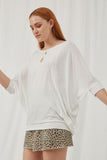 HY2620 Off White Womens Textured Rib Sheer Off Shoulder Top Alternate Angle