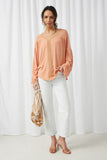 HY2621 Coral Womens Crochet Lace Trim Knit Dolman Top Pose