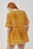 HY2629 Yellow Womens Bandana Print Ruffle Sleeve Peplum Top Back